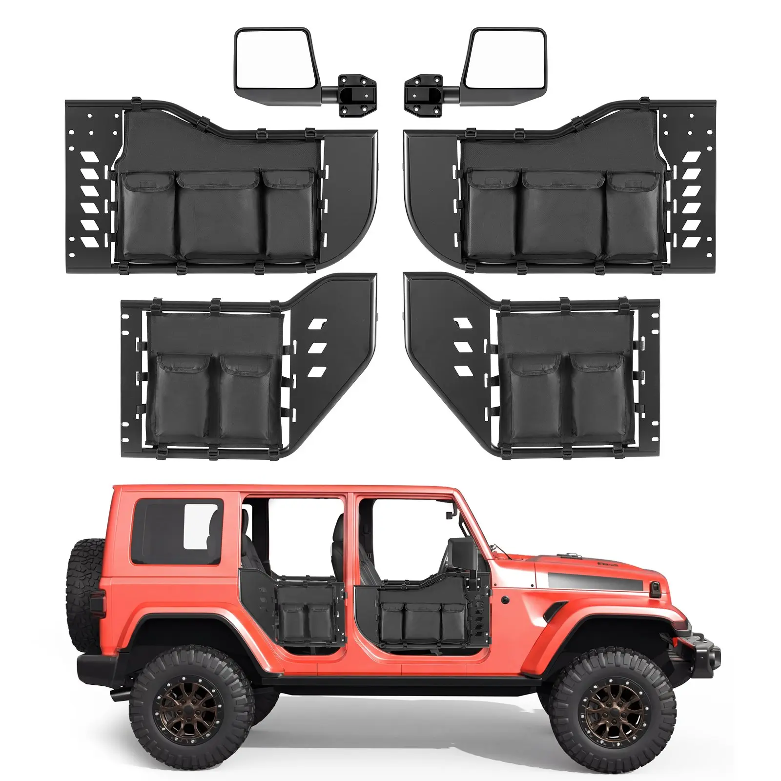 【DealsForYouDays】VEVOR Jeep Tube Doors, 4-Door, Compatible with 2018-2026 Jeep Wrangler JL 2020-2026 Gladiator JT, Steel Off Road Front Rear Tubular Half Doors with DOT Certified Side View Mirrors and Storage Bag