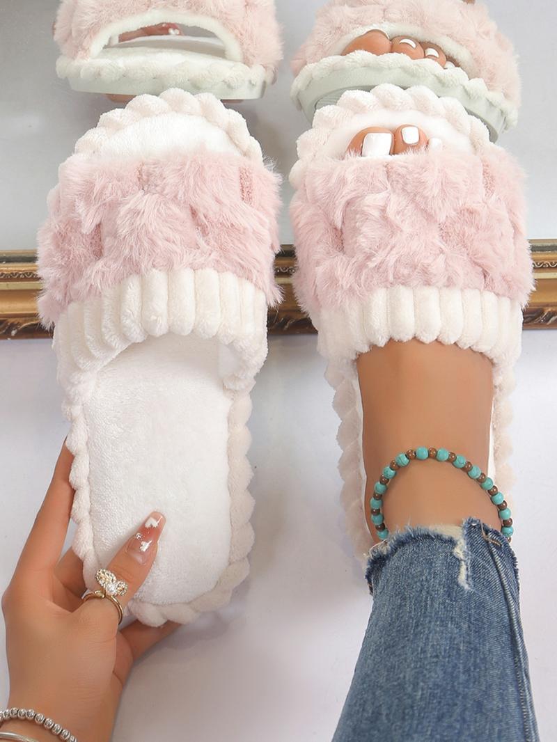 Women's Cute Plaid Design Fluffy Bedroom Fuzzy Warm Slippers, Trending Shoes, Casual Soft Comfortable Home Slippers, House Shoes, Gifts for Her, Non Slip Slippers for Women, Indoor Footwear