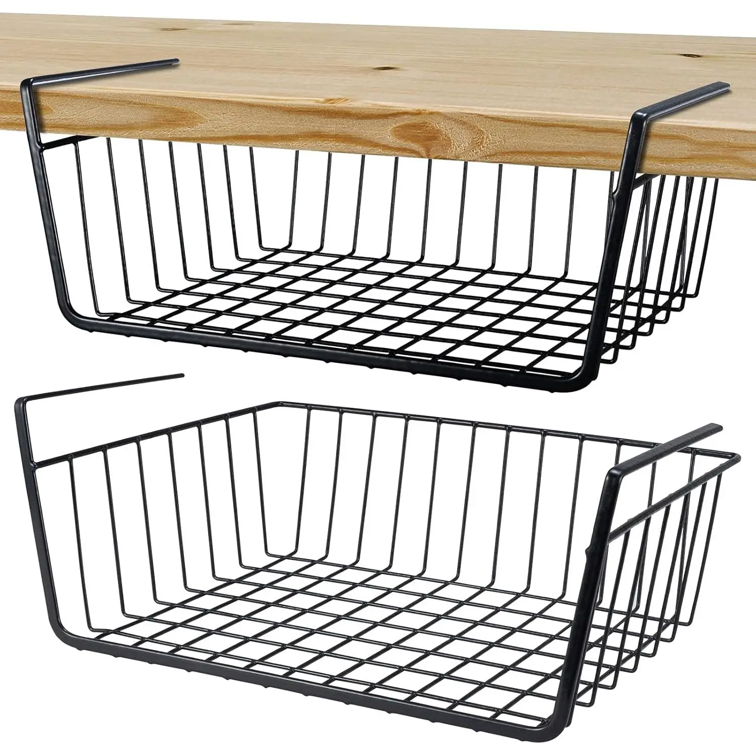 2 count Under Shelf Basket Metal Wire Under Cabinet Basket for Kitchen Pantry | Under Shelf Storage Basket Slides Under Shelves for Storage Space Saving for Kitchen Pantry Closet Office No Tools Required