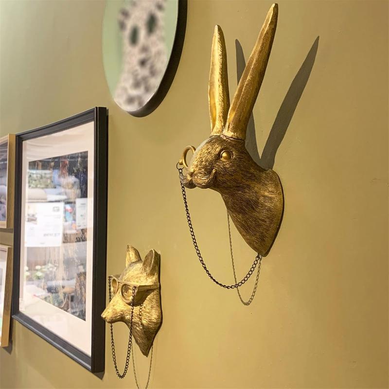 Animal Heads Wall Decor, Faux Deer Head Mount, Animal Sculptures Wall Decor, Resin Animal Head Wall Hanging Decoration for Living Room Bedroom Kitchen Gift,Rabbit