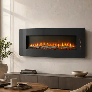ARCH 48 Inch Curved Front Wall Mounted Electric Fireplace, Antique Black Tempered Glass & Sheet Metal, 1400W Heat, 5000 BTU, 400 Sq Ft, 11 Temp Settings, Multi-Color Flame & Ember Bed, Remote, Timer, Vent Free, CSA/UL Certified, Color: Antique Black