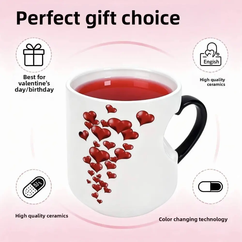 Personalized Gravure Printing Heart-Shaped Magic Heat Color Changing Ceramic Mug