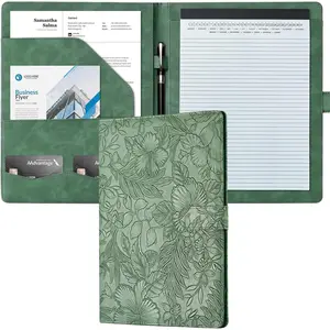 Padfolio Portfolio Binder, Faux Leather Interview Resume Folder with Document Organizer & Business Card Holder, Letter-Sized Notepad Legal Pad Holder for Women Men (Green)