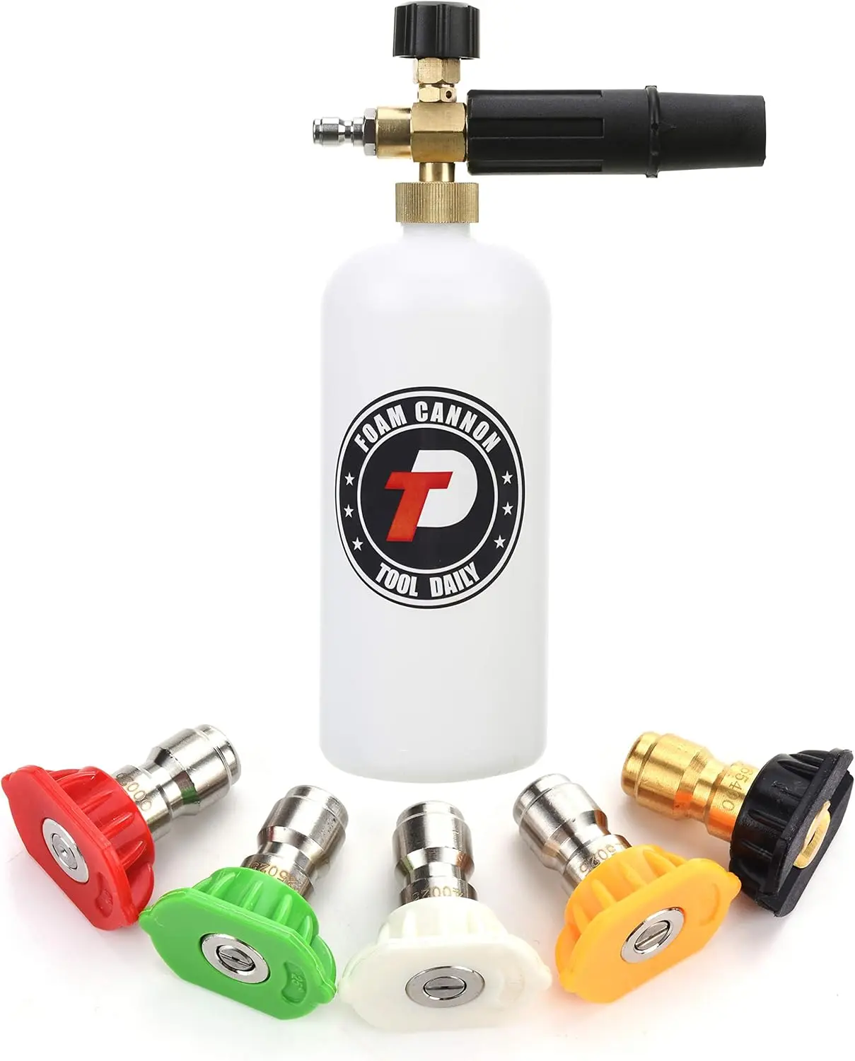 Foam with 1/4 Inch Quick Connector, 1 Liter, 5 Pressure Washer Nozzle Tips| Foam for Pressure Washer, 5 Washer Nozzle Tips Multiple Degrees for Car