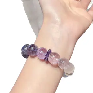 「Lilac Gradient」Natural Amethyst & Rose Quartz Multi-Stone Bracelet with Sliding Ring Charm | Women's Designer Beaded Jewelry