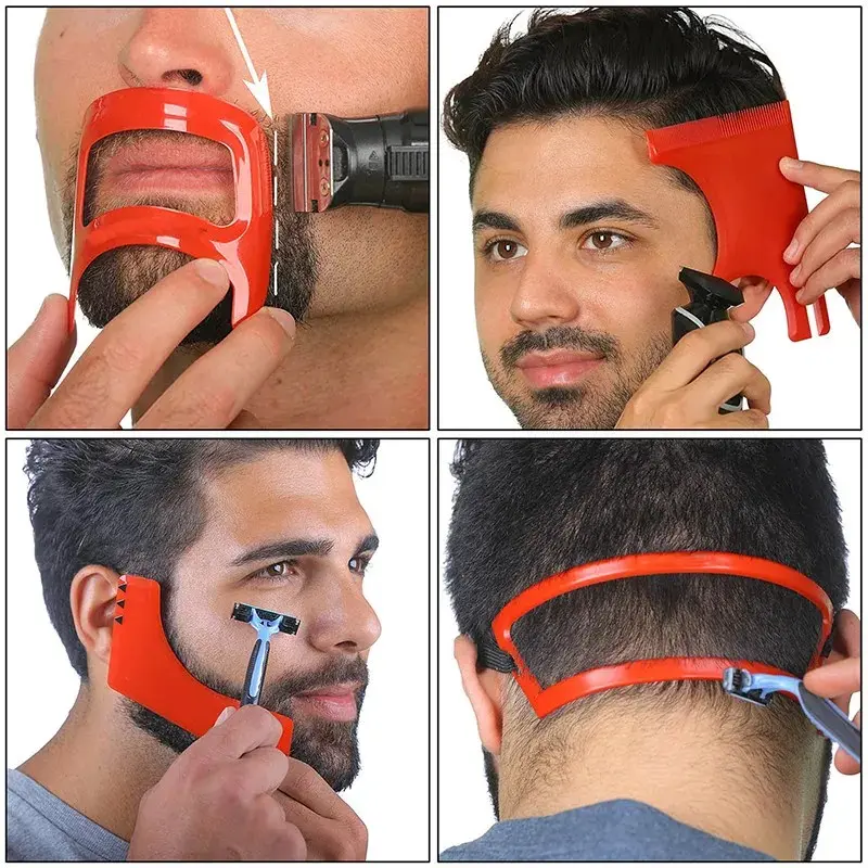 4-Piece Men's Beard Trimming Beauty Set, Beard Line Shaping Tool, Shaving Neckline Template, Professional Haircut Tools, Styling Accessories