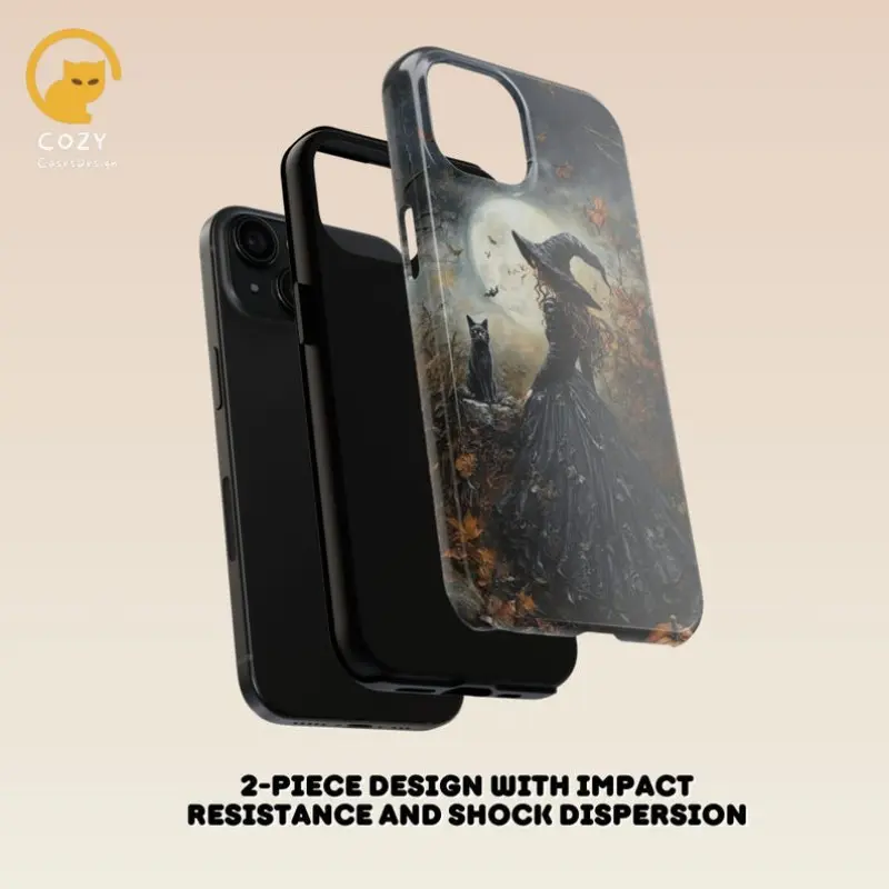 Personalized Gothic Witch Phone Case, Cat Magsafe Cover, Compatible with iPhone 17 16 15 14 13 12 11 Pro Max, Striped Pattern