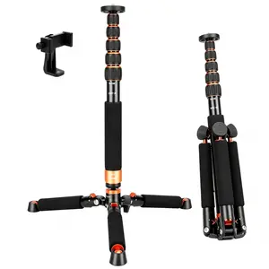 Aluminum Camera Monopod with Tripod Base, 6 Sections | 6-Section Adjustable Height 18"-69", Φ28mm Leg, Metal Tripod Base, Load Capacity 13lbs/6kg, for DSLR Mirrorless Camera