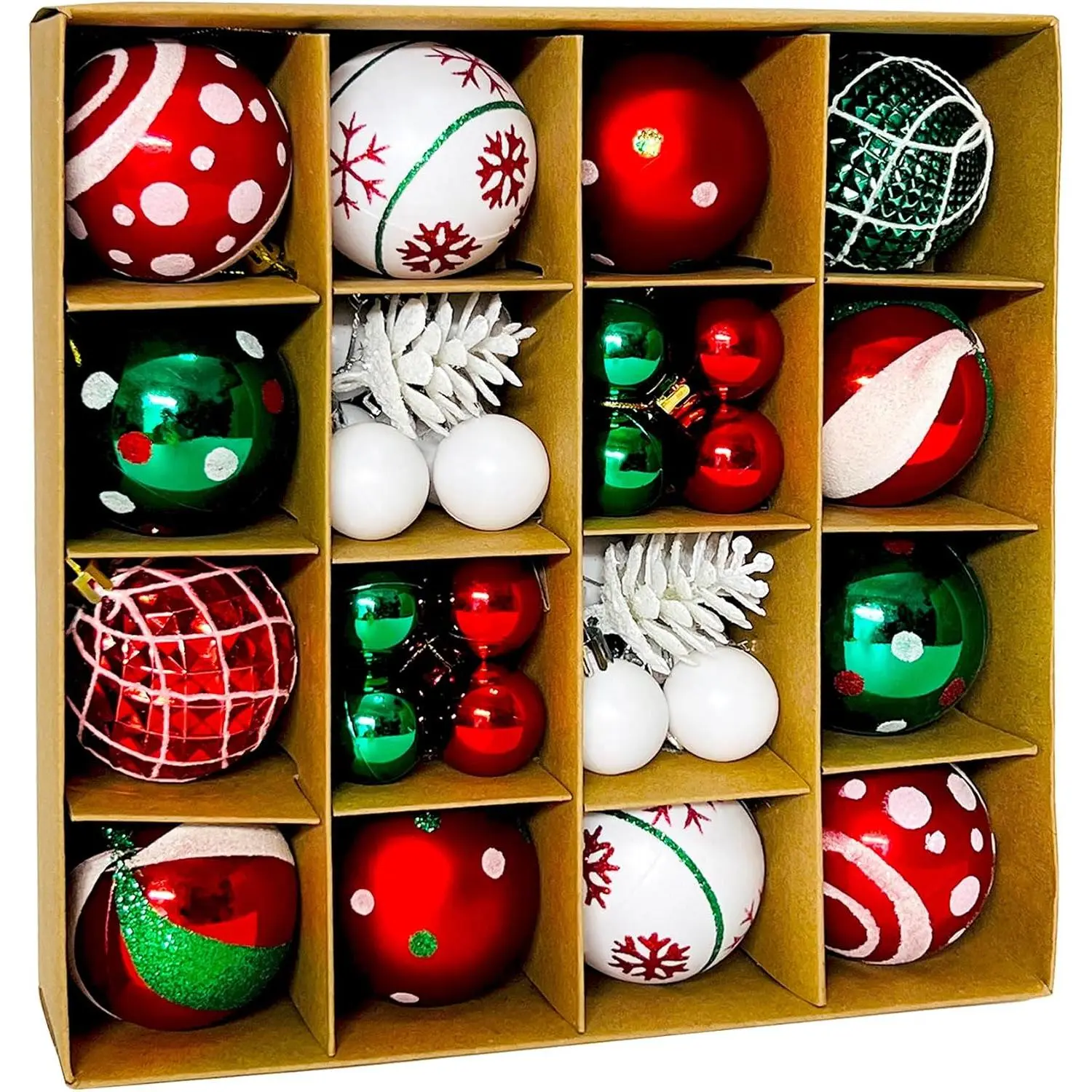 42Ct Red Green White Tree Ball With  Boxes,  Ornaments Pendants, 2.4" Shatterproof Shine Ball Decoration for Christmas Holiday Indoor Outdoor