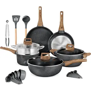 14- Kitchen Cookware Set - Granite Non-Stick -  - PFOA, PFOS, and PTFE Free for  Stoves & Oven-Safe - Marble coatin