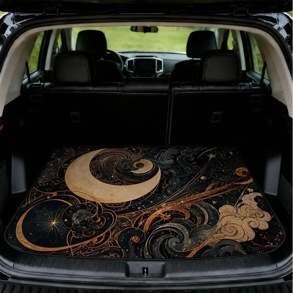 Car Trunk Mat for SUV, 31"x47" Vintage Ornate Moon Cargo Liner Protector | All Weather Universal Cargo Liners for Dogs, Car Accessory for SUVs/Sedan/Wagons, Durable Non-Slip Washable Rear Cargo Mat