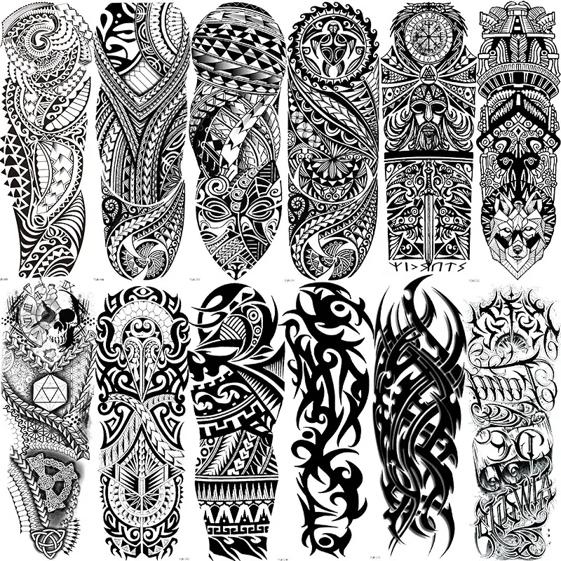 12 Pcs Totem Full Arm Temporary Tattoo Stickers, Realistic Tribal Tattoos for Adults, Unique Body Art Accessories