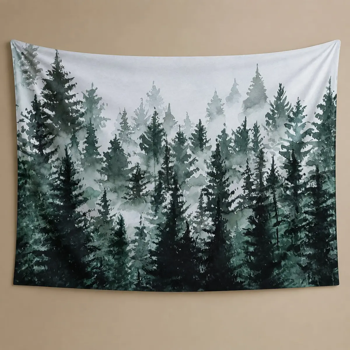 Minimalist Rectangular Polyester Misty Forest Rolled Tapestry Wall Hanging - Pine Tree Foggy Mountain Artwork, Machine Washable Multi-Size Nature Backdrop, Indoor/Outdoor Home Decor Room Accessories Gift for Bedroom Aesthetic Accent