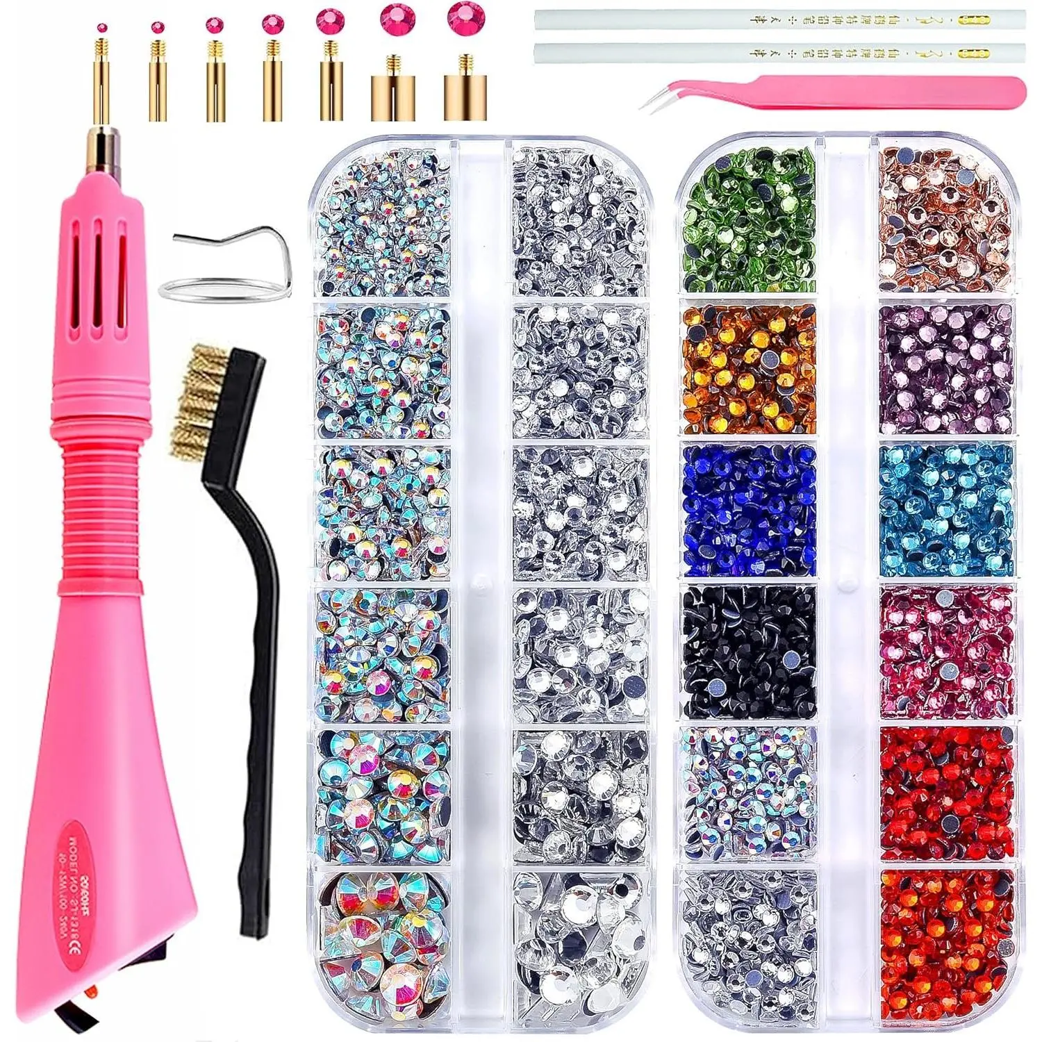 Hotfix Rhinestone Setter Hot Fix Applicator Tool Bedazzler Kit with Rhinestones Hot Fixed Wand for Clothes Clothing Fabric DIY Crafts 4000 count Round   for Shoes and Clothes