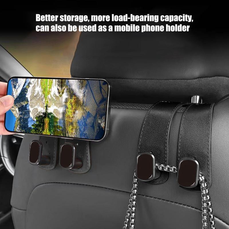 Set of 4 Leather Car Headrest Hangers – Durable Double Hooks for Backseat Organization, Holds Bags, Coats, and Accessories