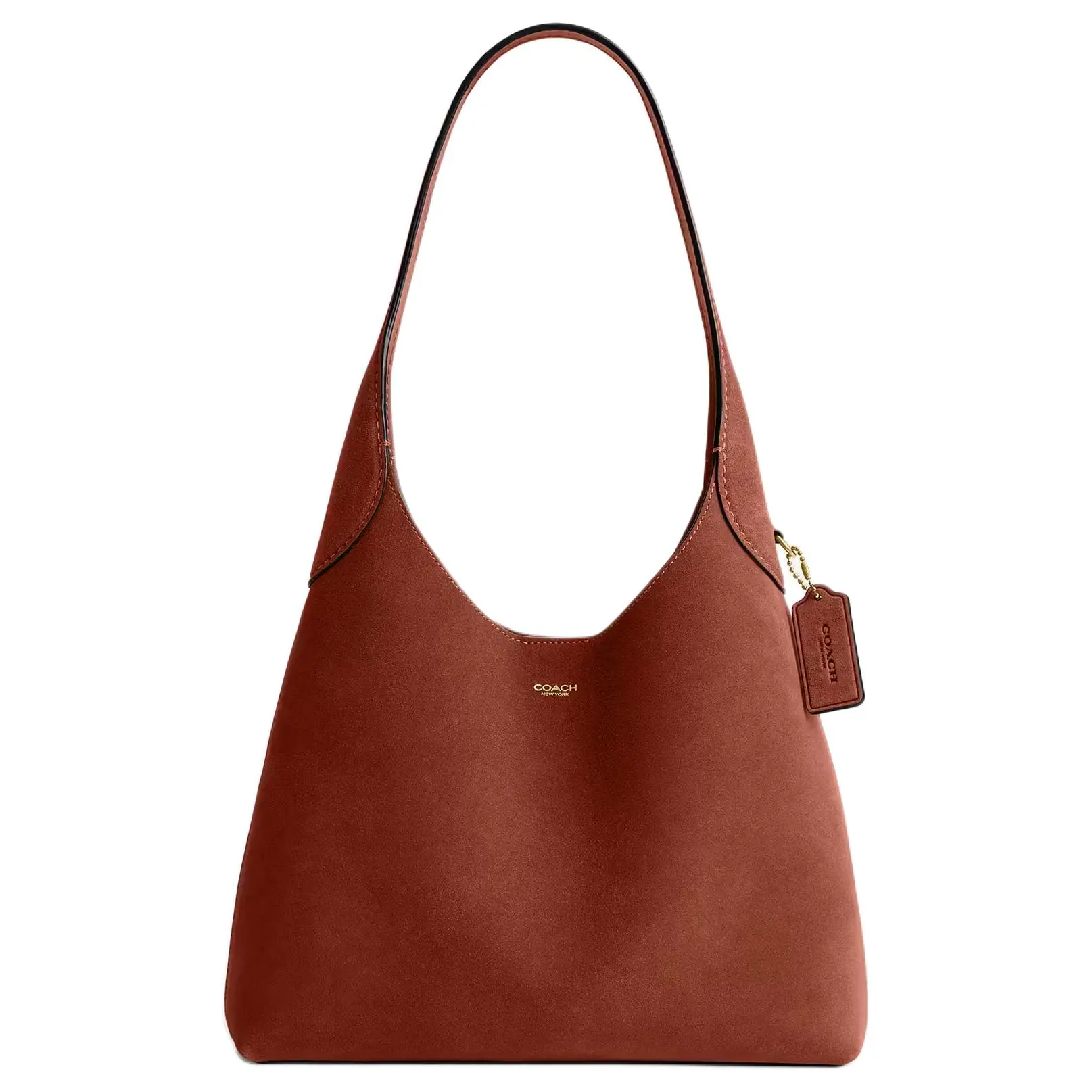 Coach Brooklyn 28 Small Crossbody Bag for Women, Gold Logo, Suede Leather, Clay Color