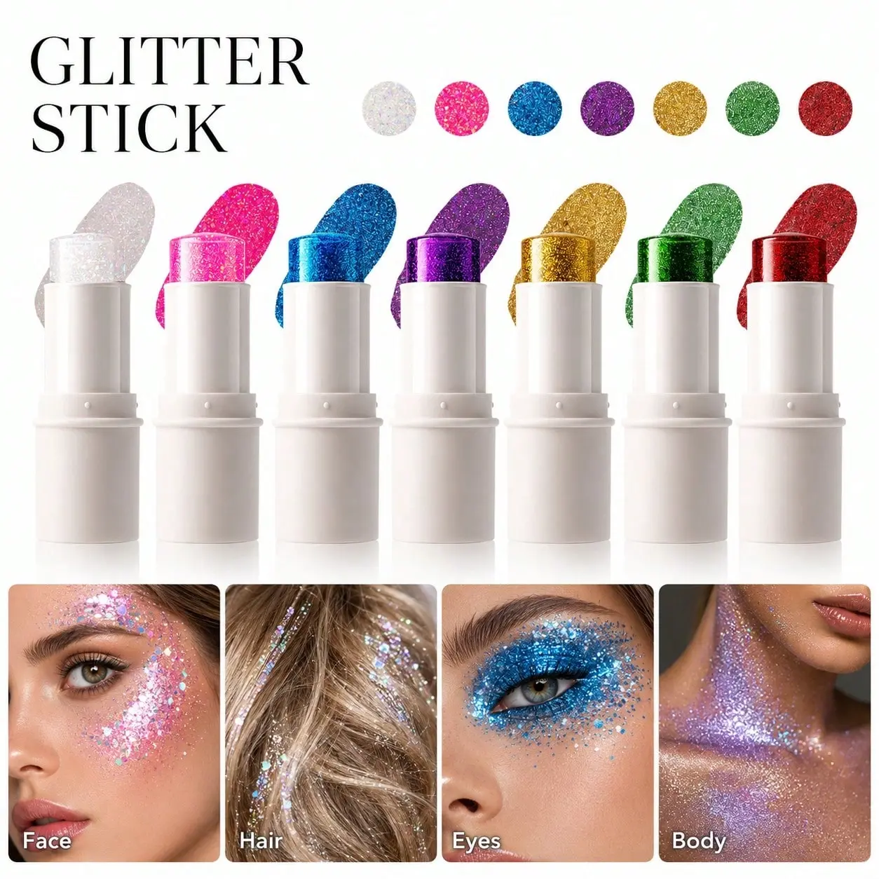 Multi-Functional Body Glitter Paste Stick - Cosmetic Face Glitter Eyeshadow Highlighter, Contains Mica, Smooth Long-Lasting, For Stage Makeup, Face/Body Art, Halloween Gift