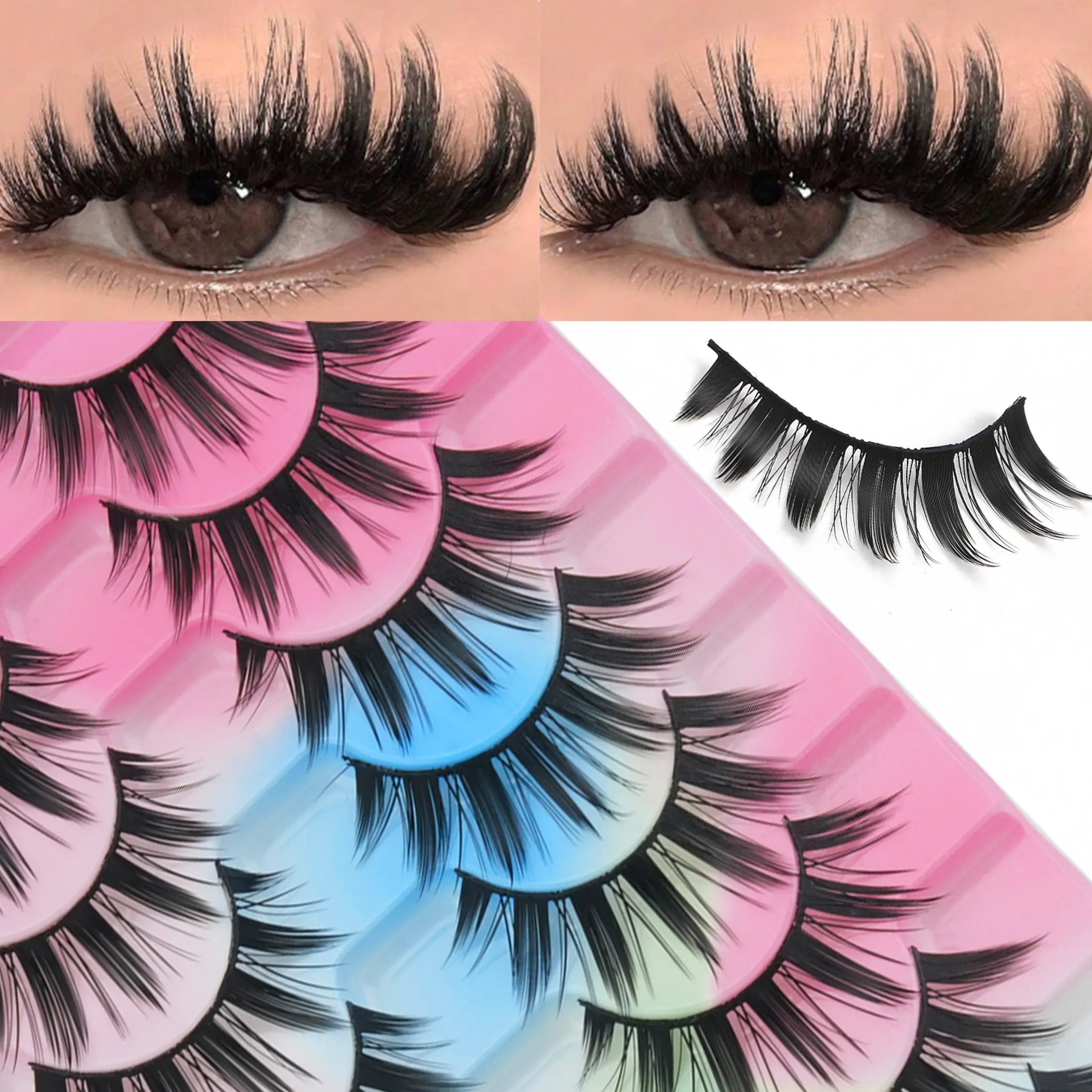 10 Pairs False Eyelashes Set, Natural Look, Quick Eye Makeup Enhancement, Ideal for Travel, Dates, Parties, Cotton Material