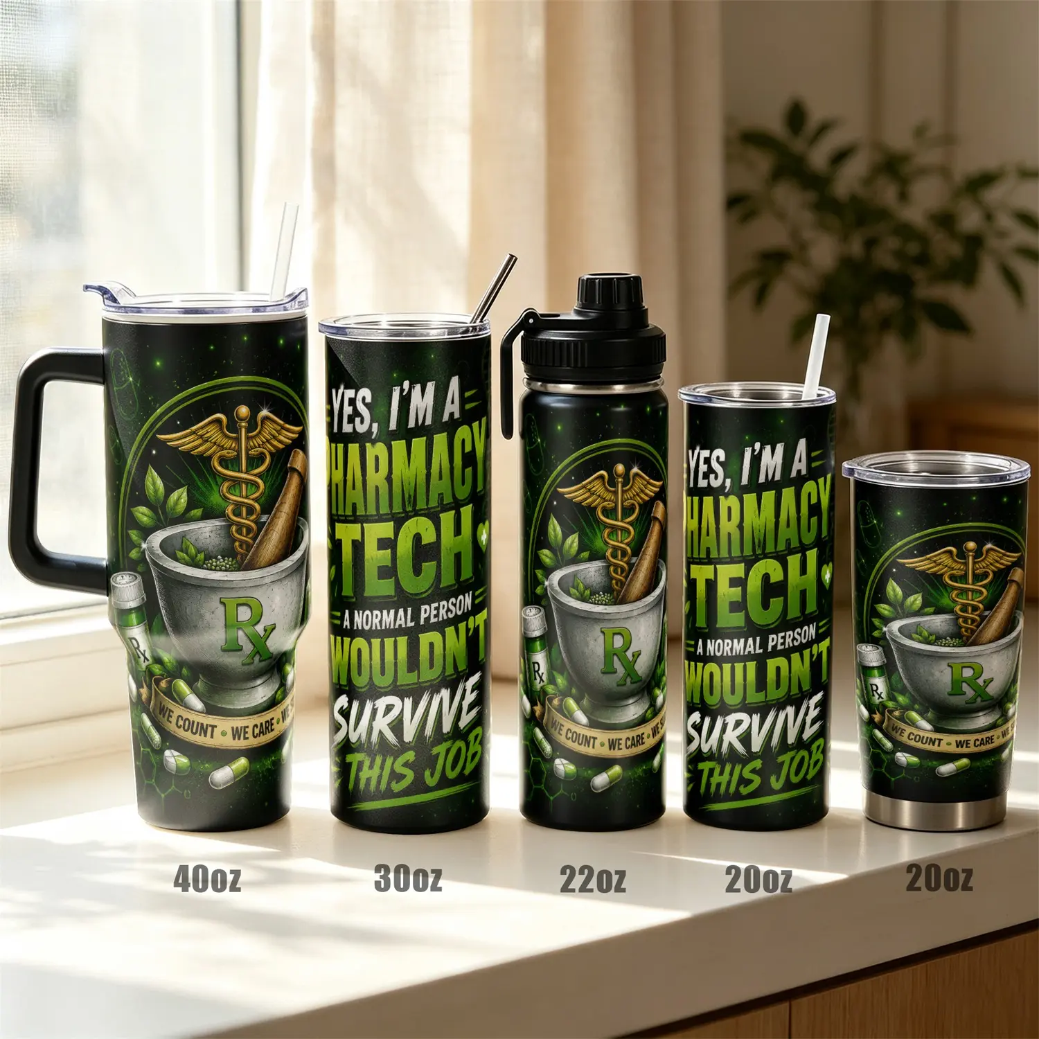 1pc, 40oz/30oz/22oz/20oz Pharmacy Tech Themed Vacuum Insulated Stainless Steel Tumbler, Leak Proof Lid 12H Cold 8H Hot Travel Mug for School Gym Office Commute, Birthday Christmas Back to School Gift for Friend Family Coworker