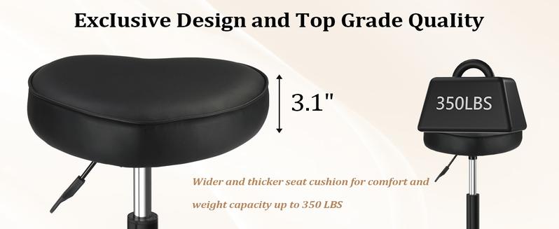 OmySalon Rolling Stool with Wheels, Hydraulic Massage Chair, Heart-Shaped Adjustable Salon Stool, Swivel Stools for Hair Stylist, Vanity SPA, Bar, Barber, Home Office, Tattoo