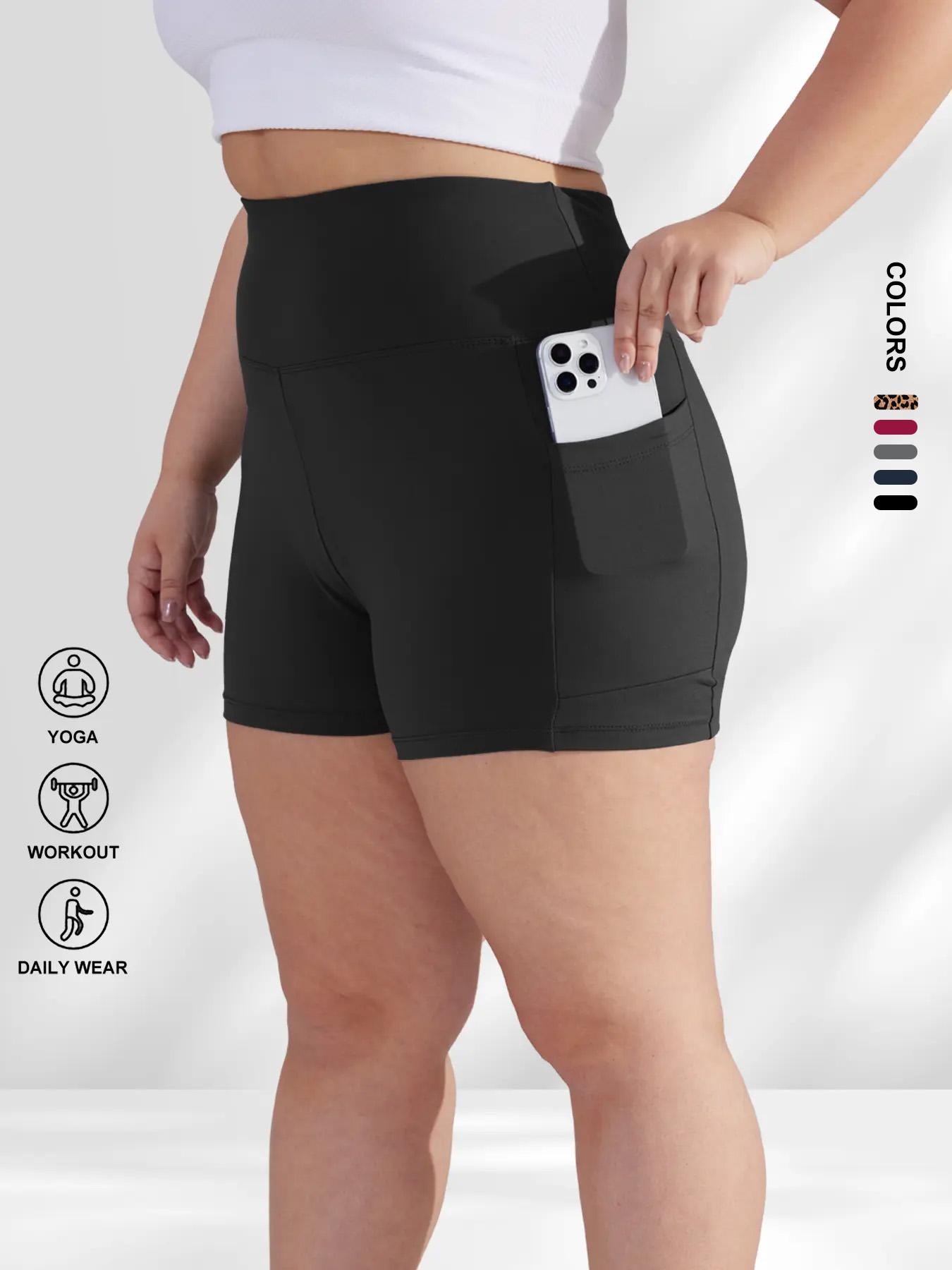 [Plus Size] High Waist Pocket Skinny Shorts, Casual Comfy Breathable Short Leggings for Daily Wear, Women's Bottoms for Summer, Athletic Lounge Shorts