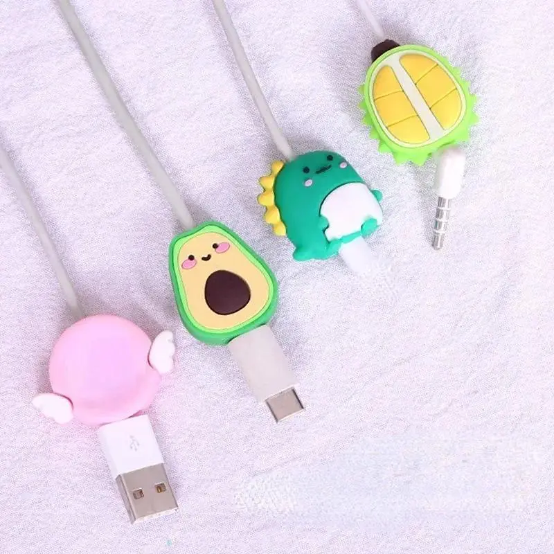 Dinosaur Avocado Fruit Charger Cable Winder Cartoon Data Line Cord Cable Protector for Iphone Cable Charger Protector