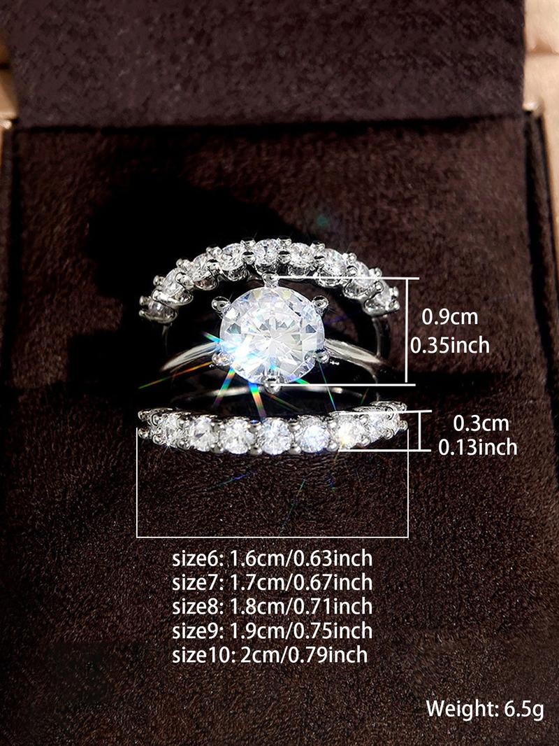 Women's Elegant Glittering Promise Rings, 3 Counts/set Fashion Engagement Rings for Party, Daily Decor, Trendy All-match & Exquisite Jewelry for Birthday Gift