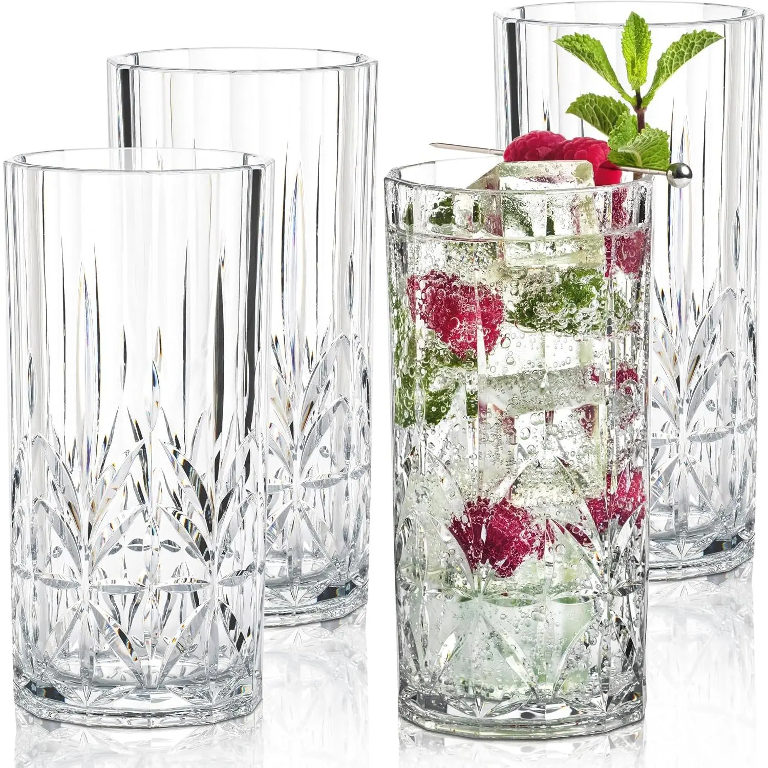 18oz Modern Unbreakable Tritan Drinking Glasses Set of 4 - Dishwasher-Safe Plastic Highball Cups, Shatterproof Outdoor Drinkware for Birthdays
