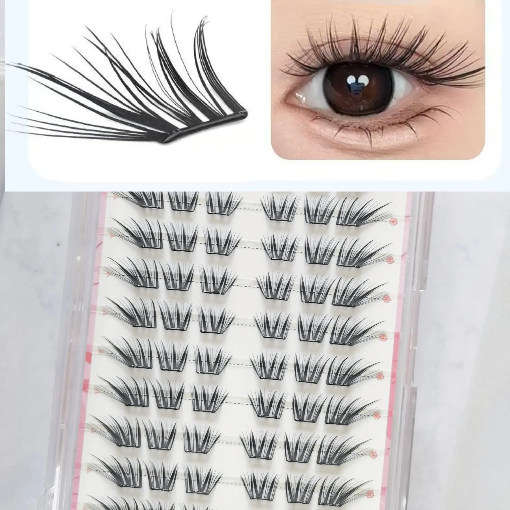 Directly Adhesive False Eyelashes, 60pcs C Curl Dense Lashes, 10-12mm Length, Natural Look, Easy to Wear, Self-Stick False Eyelashes