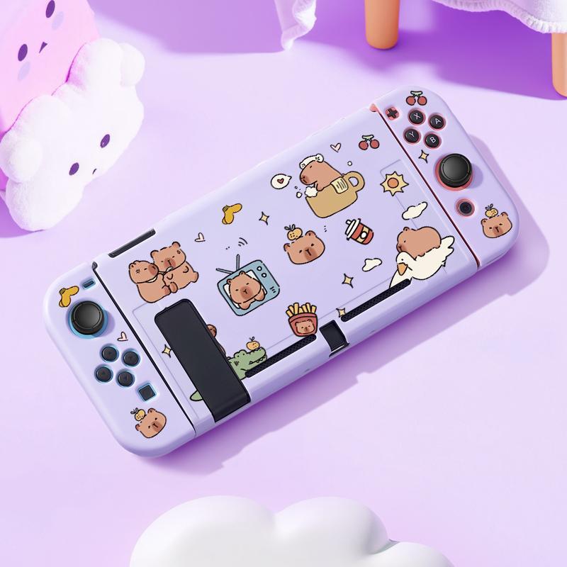Cute Cartoon Pattern Protective Case Set, Covers and Protection for Switch, Including Handle Case, Keycap, Storage Bag, Card Stand, Protective Case, Console Accessories