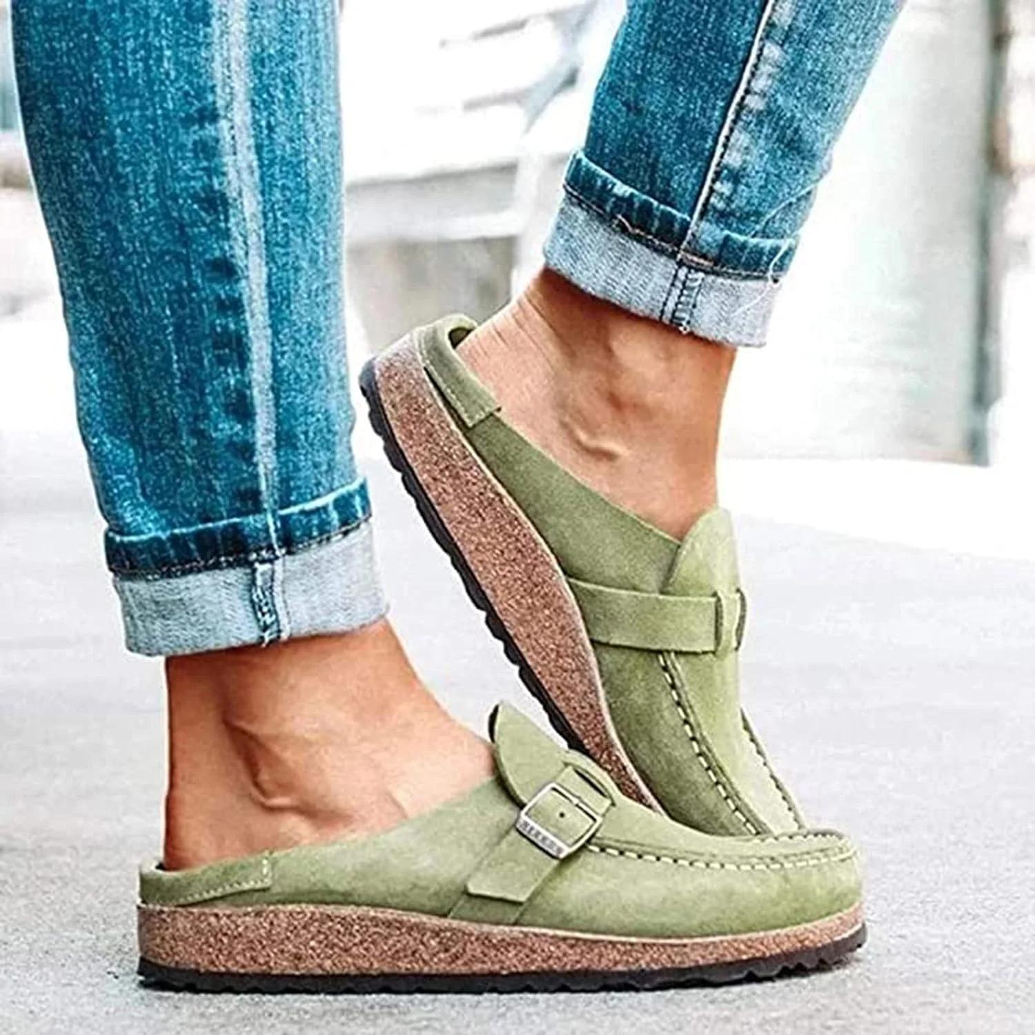 2025 Women Suede Clogs Mules Loafer Shoes Memory Foam Slipper Casual Sneakers Comfortable Slip on Sandals Anti-Slip Backless Home Office Walking Shoe Footwear Girl Khaki KUOYE