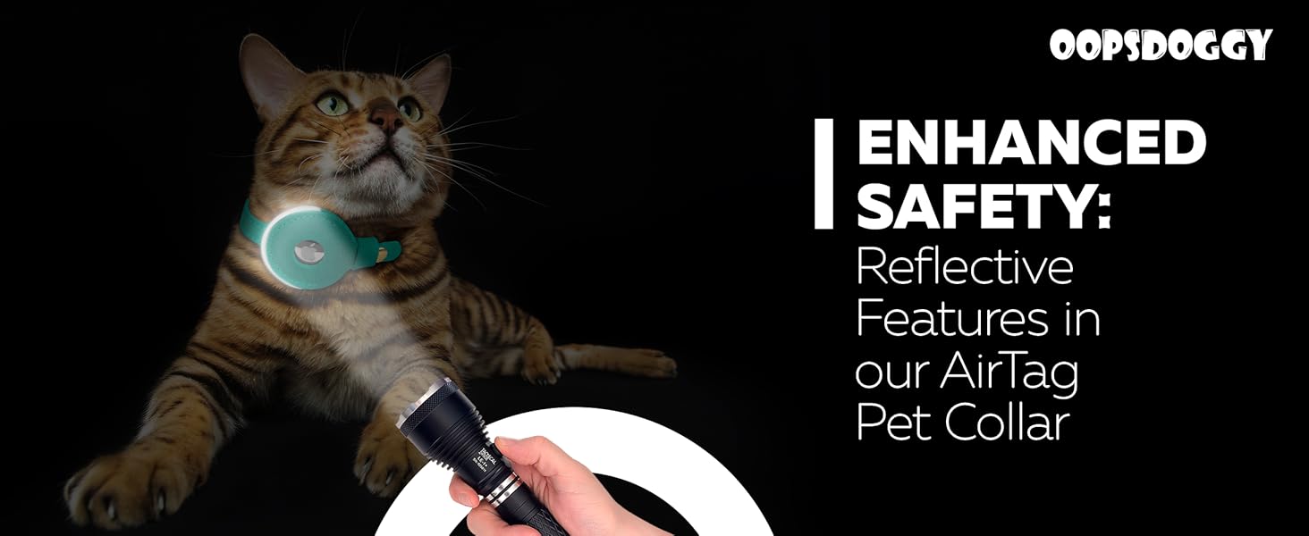 OOPSDOGGY Reflective Leather AirTag Cat Collar with Bell - Non Breakaway Adjustable Pet Collar with Apple Air Tag Holder - Lightweight GPS Kitten Collars for Small Dogs Puppy (Denim)