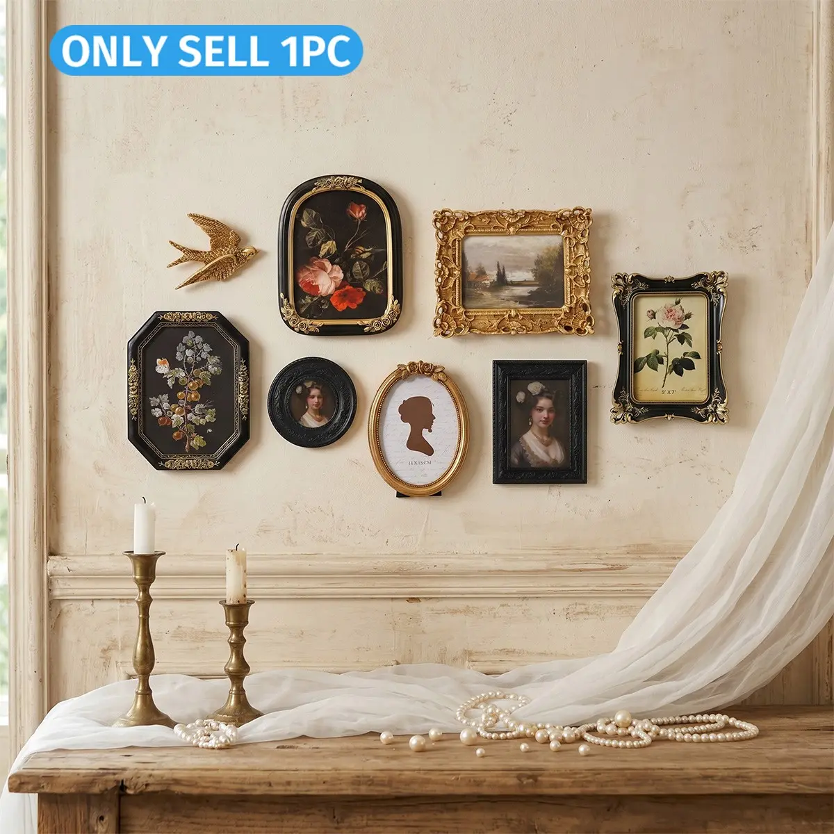 European Baroque Resin Frame, Vintage Photo Frame, Wall Mounted & Desktop, Hanging Picture Frames, Ideal for Bedroom, Hallway, Dressing Table Decor