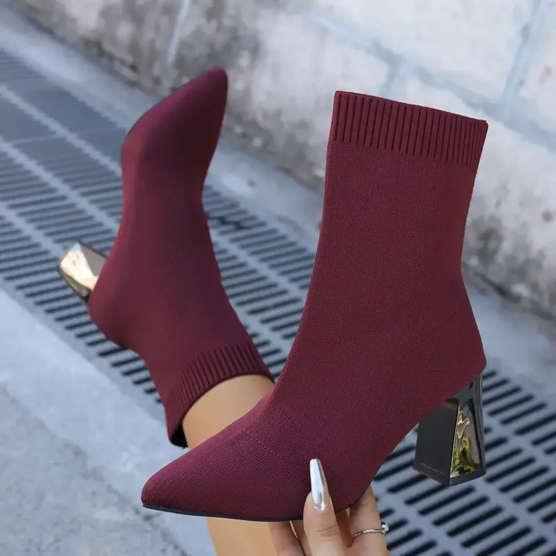 Women's Stiletto High Heels, Pointed Toe Design, Textile Upper Material, Mid-Calf Height, All Season Wear, Elegant & Sexy Style, Footwear, Dress Heels, Date Night Footwear, Exquisite Heels #GLOBAL PICKS