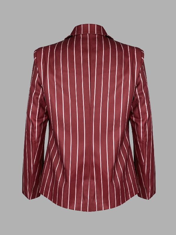 Long Sleeves Loose Striped Notched Collar Blazer Outerwear Casual Pants