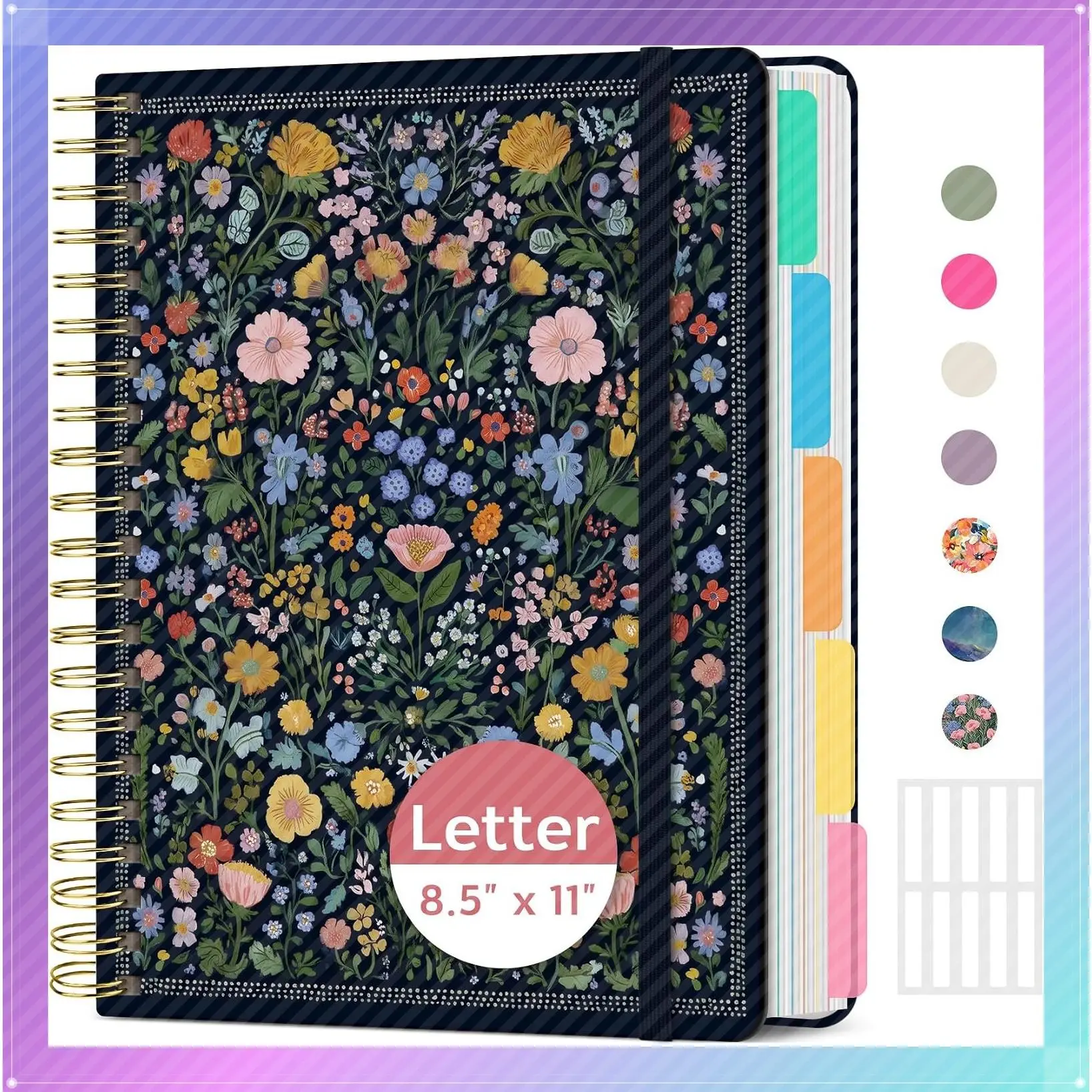5 Subject Spiral Notebook with Removable Dividers, Aesthetic Hardcover Journal for Women, 8.5" x 11" College Ruled, 280 Pages for School, Work & Note TakingGift