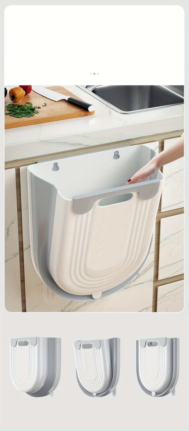 [1pc Foldable Trash Can] 1pc Compact Foldable Trash Can |   Space-Saving Modern Minimalist Rectangular Design, Durable Plastic Portable Countertop Bin for Kitchen & Bathroom, No Electricity Needed