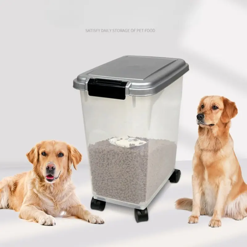 Pet Food Container, 20L/30L/40L, Sealed Transparent Box, with Wheels and Flip Lid, Durable Design for Easy Storage and Transport