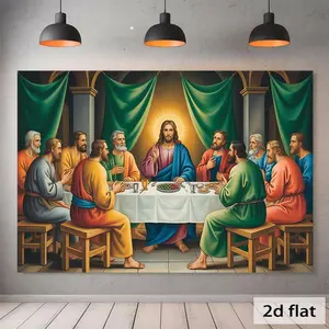 1pc Soft & Durable Polyester Flat Print The Last Supper Religious Wall Banner - Biblical Disciples Scene, Glam Indoor-Outdoor Church Decor - Textile Wall Art Gift for Weddings, Ceremonies