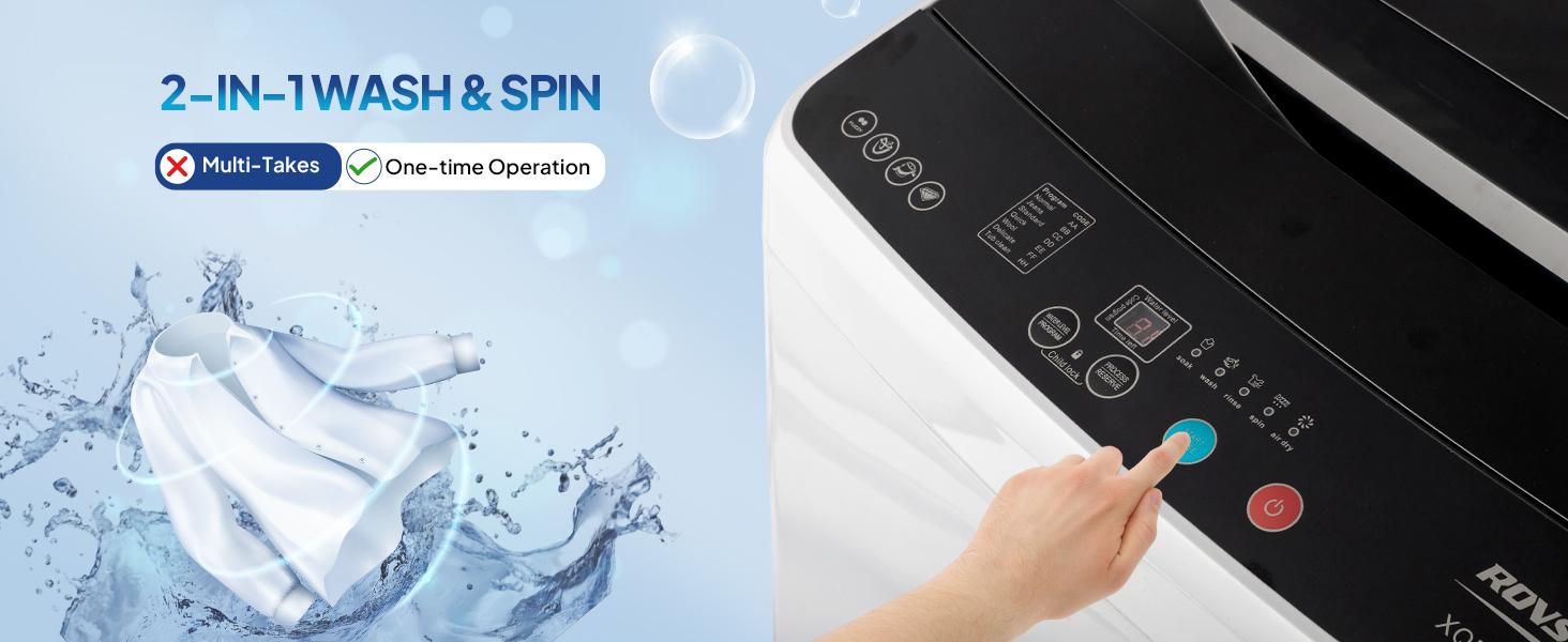 ROVSUN 17.8/25/30LBS Washing Machine, Full-Automatic Portable Washer with Stainless Steel Drum, Electric Laundry Machine, Washer and Spin Dryer Combo with Drain Pump for Home, Apartment, Light Grey