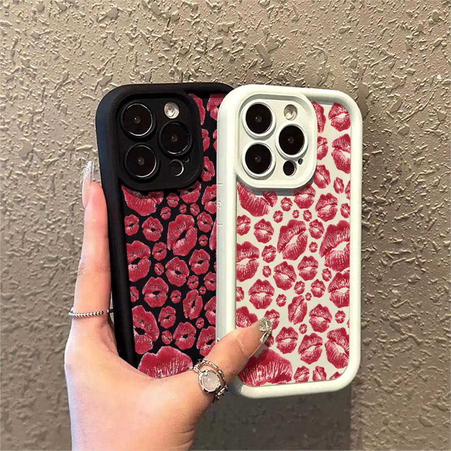 Phone Case: 1pc Red Lip Print Phone Case Suitable for Apple iPhone 17 E Air Pro ProMax iPhone16 15 14 Plus 13 12 Mini 11 X XS XR Antidrop Softshell Shock Proof All Inclusive Lens Protection Girlish Style Cute Can Be