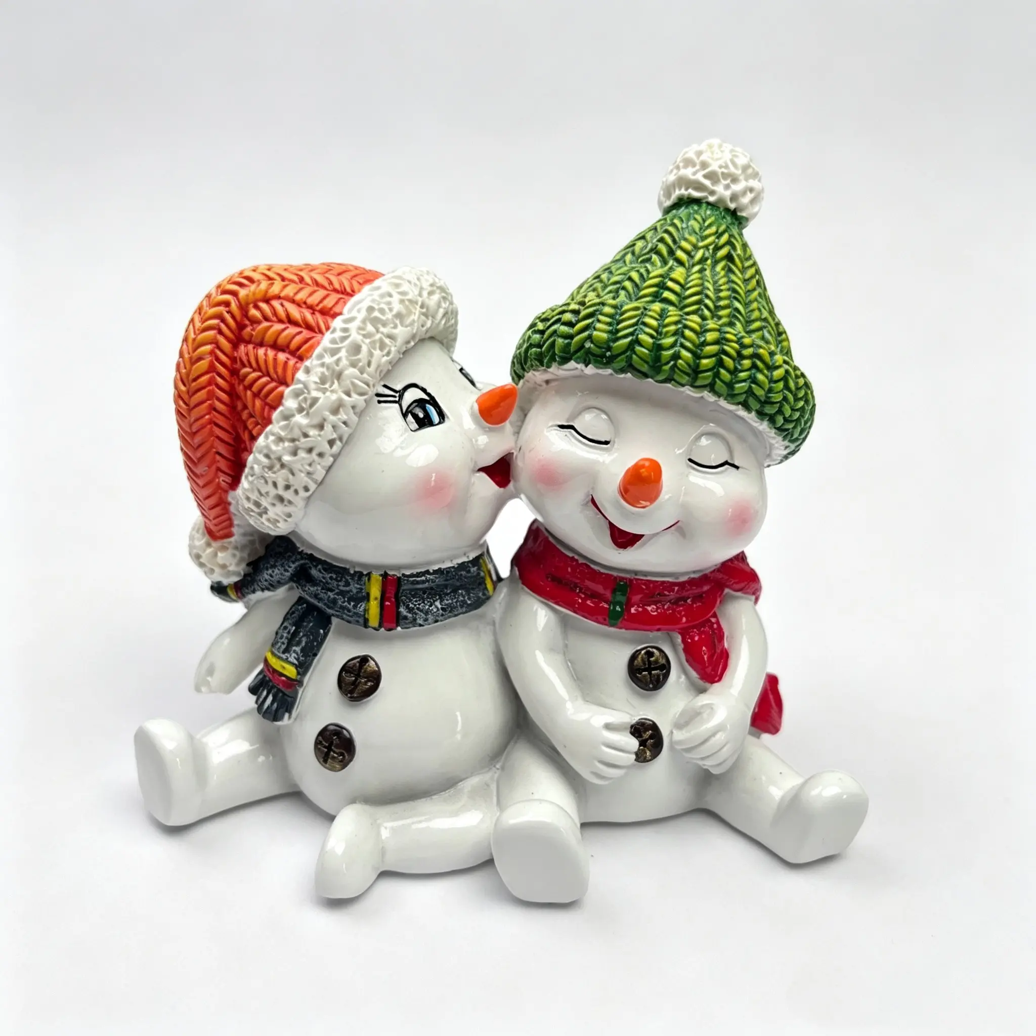 1pcs Cute Kissing Snowman Couple Resin Statue, Winter Christmas Desk Decor, Fireplace Home Decoration, Festive Gift