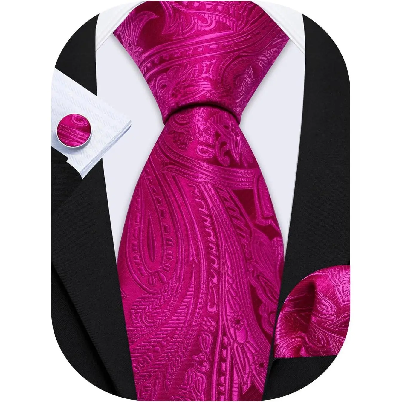 Men's Paisley Silk Tie Set with Pocket Square and Cufflinks for Formal Wedding Business Party(Gift)
