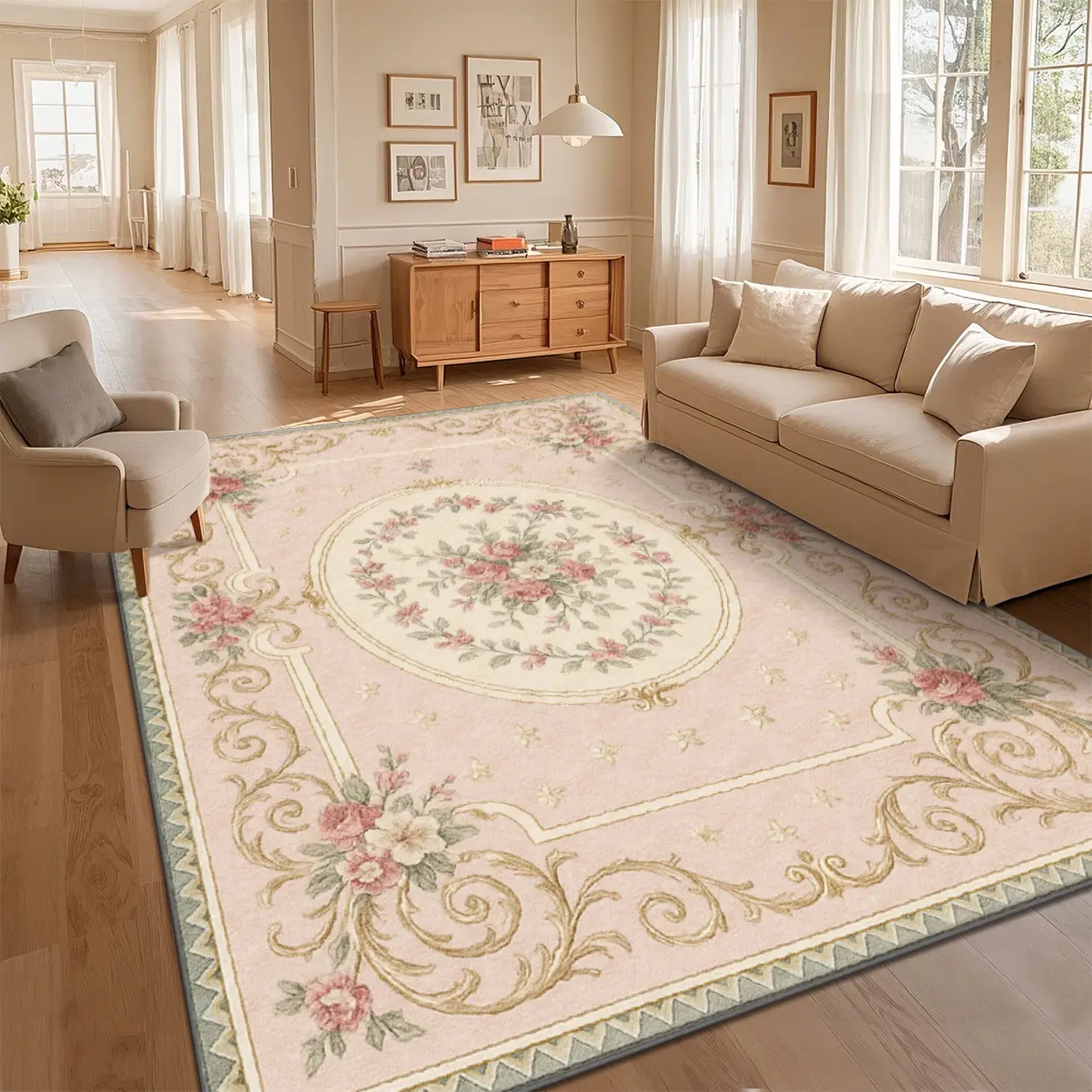 Local Delivery Multi Sizes Velvet Pale Pink Delicate Vintage Rose Floral Framed Rug Washable Non Slip Boho Farmhouse Runner Nursery Indoor Decor Rug