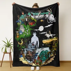 Studio Ghibli Blanket, Flannel Blankets, Totoro Spirited Away Howl's Moving Castle Throw, Soft Flannel Fleece, Cozy Winter Blanket for Home Decor