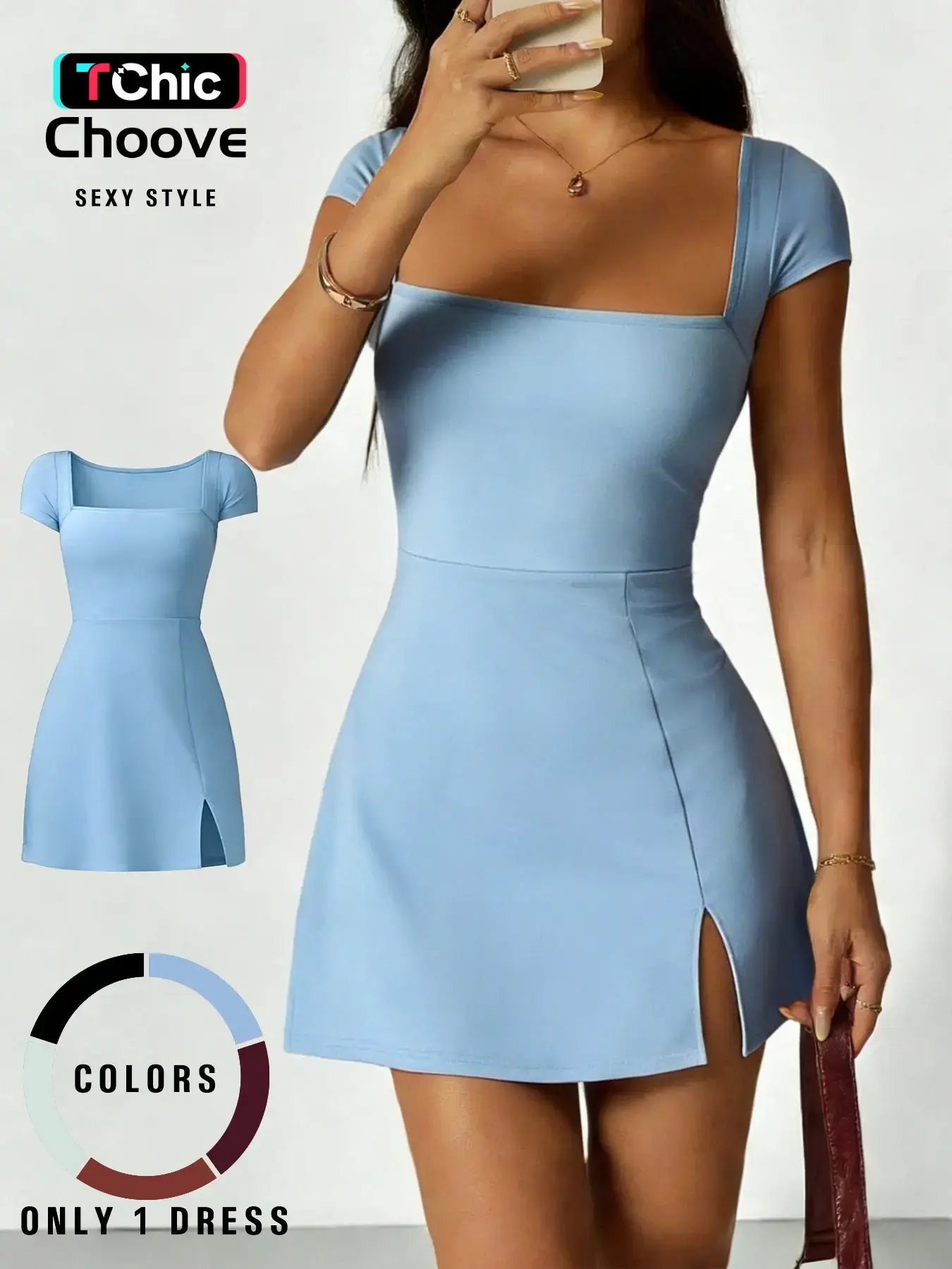 Women's Fashion Dress with Thigh Slit, Short Length Stylish Fit Casual Wear Dress for Casual Outings, Trendy Look for Summer