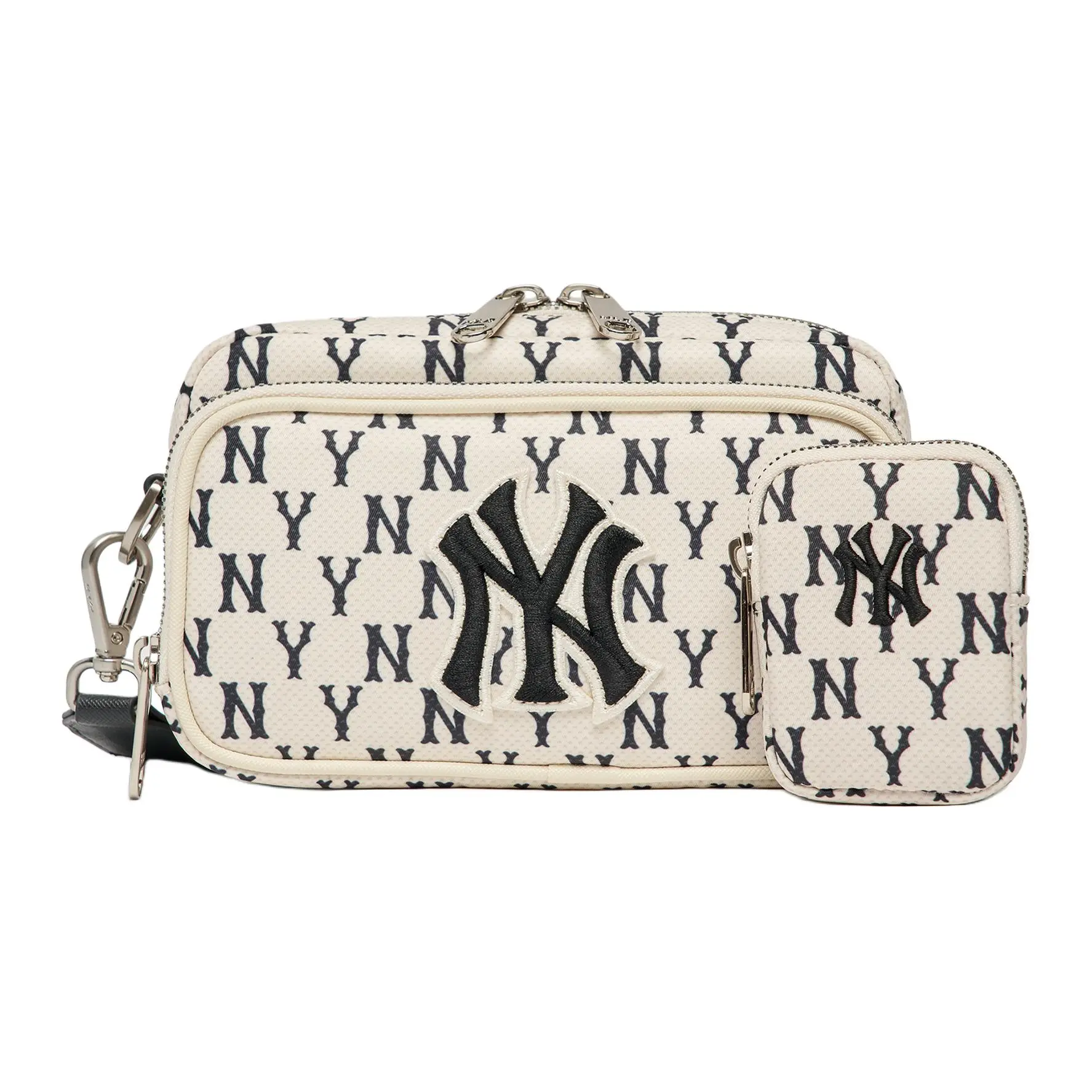 MLB Monogram Vintage Floral NY Yankees Polyester Crossbody Bag for Men and Women, Black and White Panda Color