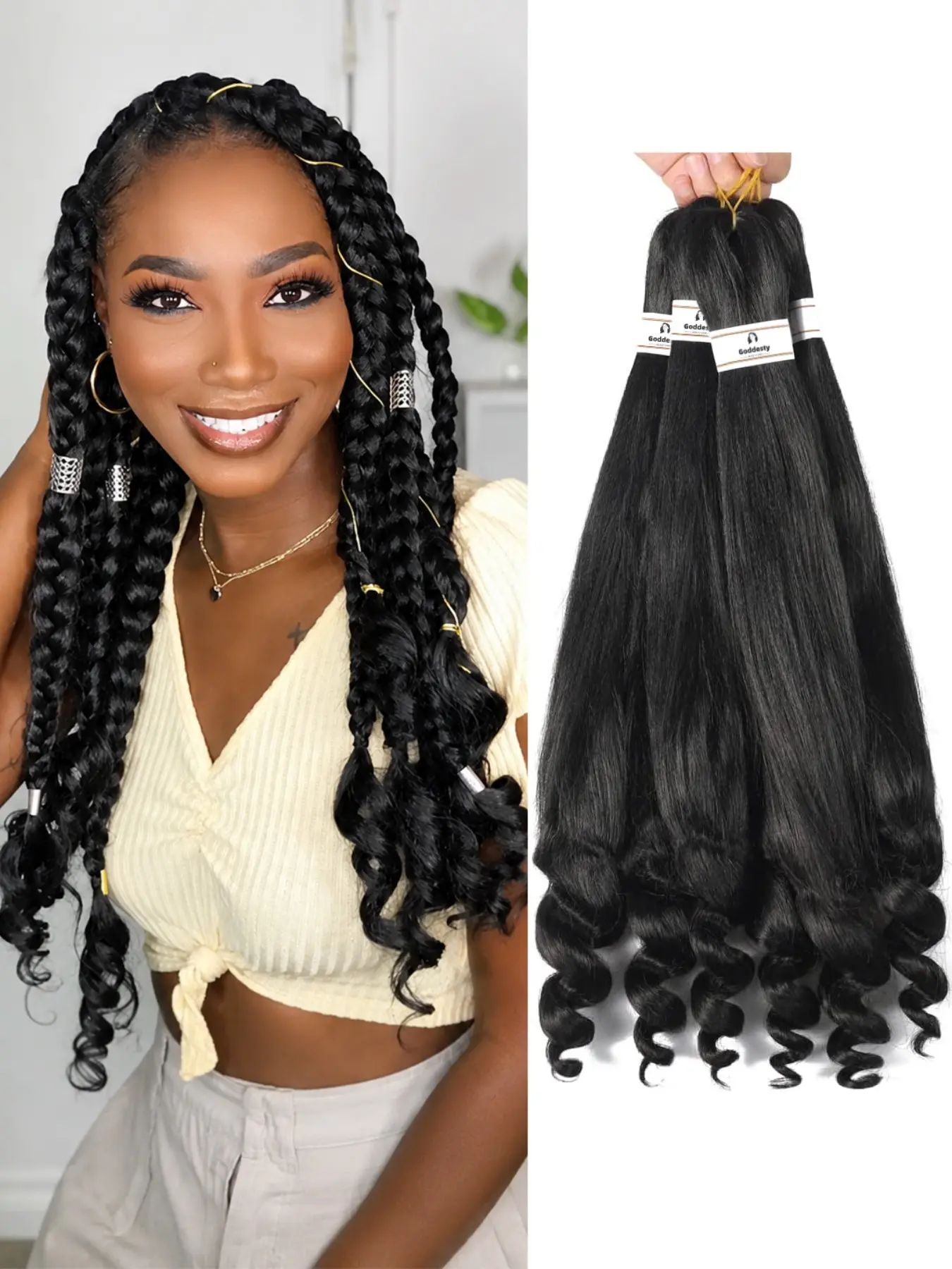 12Inch/22 Inch 3 Packs Pre Stretched French Curly Braiding Hair Crochet Braids Natural Easy Braid Crochet Hair Extensions Hot Water Setting Professional Soft Yaki Straight Hair For Braiding