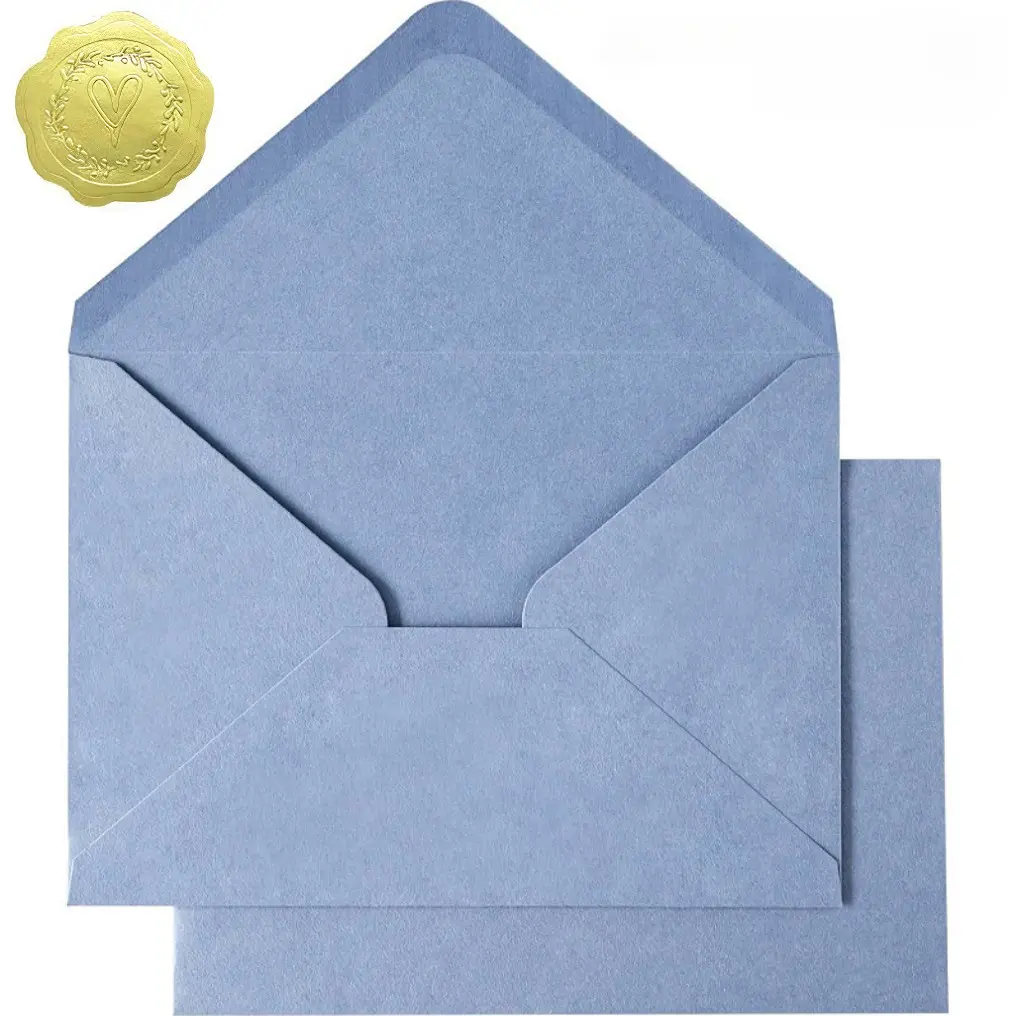 20/50 Pieces of High-end Fog Blue Envelopes Including (10/25 Envelopes+10/25 Gold Stickers) Eco-friendly Business Envelopes Suitable for Invitation Letters, Greeting Cards, Birthday Party Cards, Office Christmas and Halloween