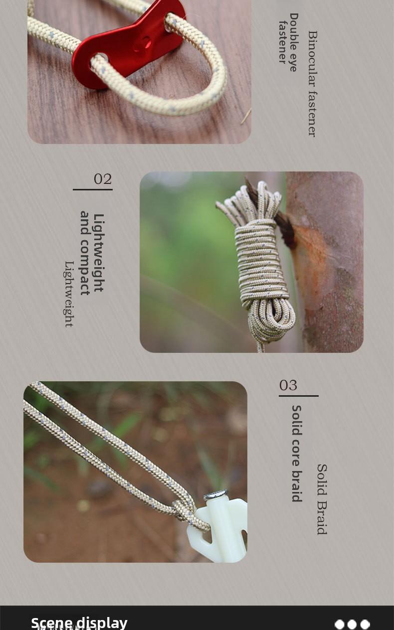 4MM wind rope outdoor canopy windproof rope support rod fixed pull rope 4 meters tent reflective camping rope adjustment rope camping